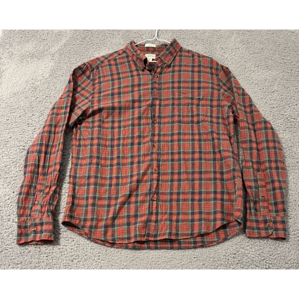 J Crew Shirt Men Extra Large Red Check Slim Fit‎ Brushed Twill Button Up